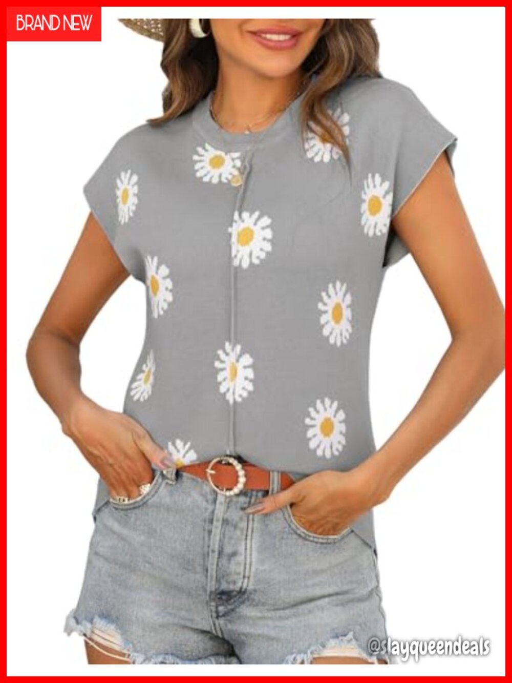 Cap Sleeve Knit Sweater Vest Crew Neck Sleeveless Casual Summer Top